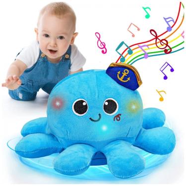 Imagem de Polvo musical de pelúcia azul Tsomtto T899 com luz, fala gravada e movimento para engatinhar e caminhar