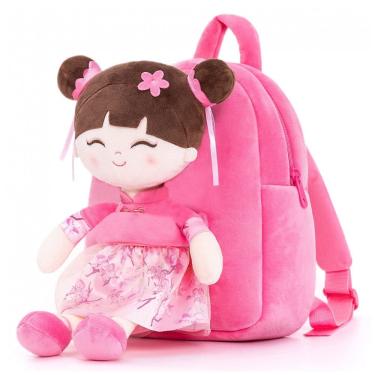 Imagem de Mochila infantil Gloveleya boneca asiática rosa de pelúcia
