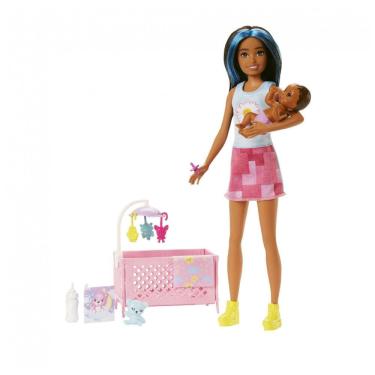 Imagem de Playset Barbie Skipper Babysitters Inc berço com boneca Skipper bebê com olhos que fech...