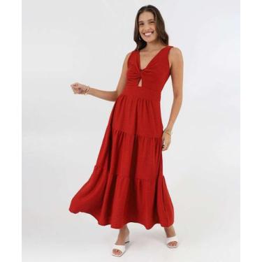 Imagem de Vestido Midi Feminino Textura Alças Largas Marisa Marr-11126, Marrom, 