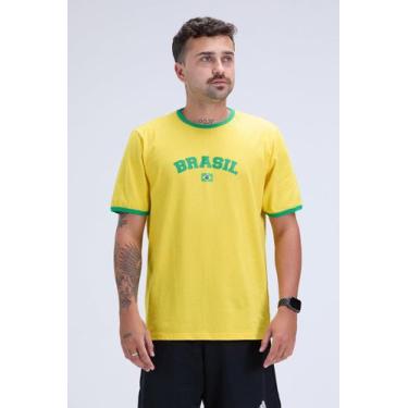 Imagem de Camiseta Masculina Brasil Copa 100% Algodão Amarela - Vida Costeira Of