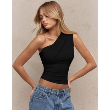 Imagem de Blusa Blusinha Um Ombro Só Feminina Drapeada Moda Casual Elegante - SW