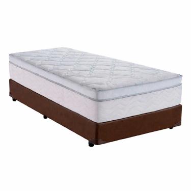 Imagem de Cama Box Solteiro 88 Sintético Marrom Com Colchão Toronto Molas Ensacadas Branco D33 32cm
