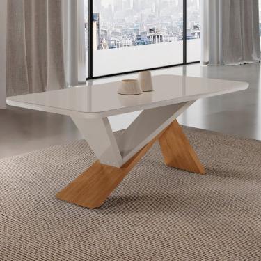 Imagem de Mesa para Sala de Jantar Texas Tampo 180cm Canto Copo com Vidro Naturalle / Off White / Serig. OFF