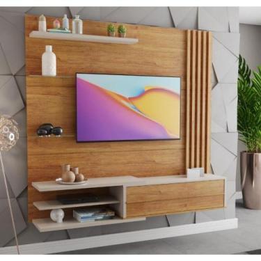 Imagem de Painel para TV até 60 Polegadas 1 Porta Rock Viero, Mel/Off White