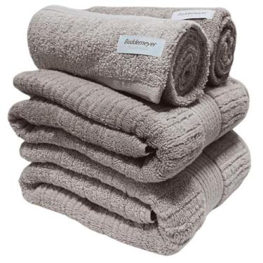 Imagem de Kit 4 Toalhas Buddemeyer Fio Penteado Canelado Bege e Marfim  2 banho 