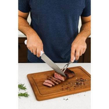 Imagem de Kit Churrasco 3 Peças Faca Garfo Chaira Inox Cabo Madeira Corte Assado