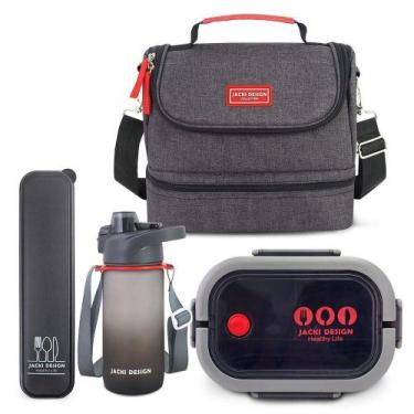 Imagem de Kit Bolsa Térmica, Marmita, Garrafa 550ml, Porta Talheres Vibe Preto -