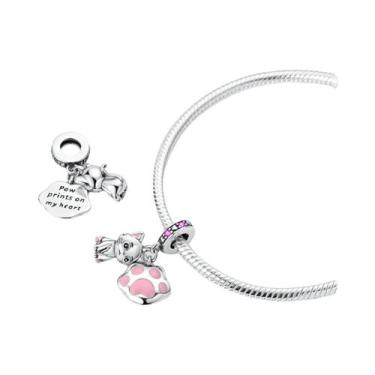 Imagem de Pulseira Feminina Banhada a Prata 925 Com Berloques De Gato, Pavão E T