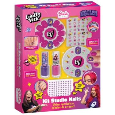 Imagem de Kit Nails Infantil Brink Model Esmalte Glitter Unhas Postiças