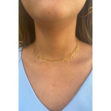 Imagem de Choker Floratta Joias com Corações Banhado em Ouro 18k 30CM Dourado Feminino
