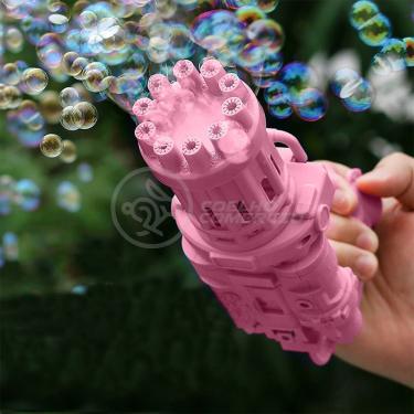 Imagem de Máquina Elétrica Brinquedo Tiktok Lança Bolhas Sabão Mágica 8 Saídas Rosa Smart Bracelet