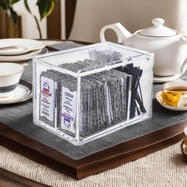 Imagem de Organizador Acrílico para Sachês de Açúcar, Adoçante e Mexedores com Tampa Articulada em Acrílico Transparente Centauri