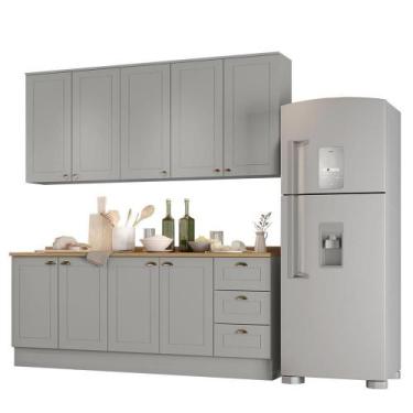 Imagem de Cozinha Americana 4 Peças com Balcão 120cm e Tampo - Móveis Henn, Cinz
