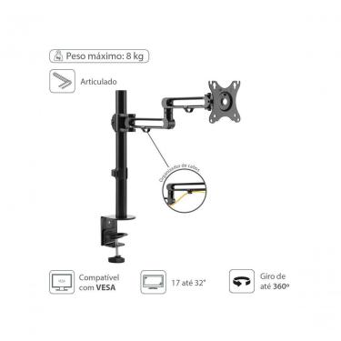 Imagem de Suporte Articulado para Monitor SM400A para Telas de 17" a 32" com Rotação 360 graus  e...
