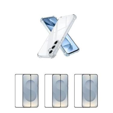 Imagem de 3UN Película Frontal 3D Vidro + Capinha Silicone TPU Para Galaxy S25 P