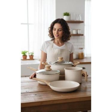 Imagem de Jogo 4 Panelas Antiaderente Indução Cream 3L+1.9L+0.8L+3L - Congratula