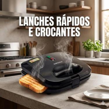 Imagem de Sanduicheira Grill Elétrica 2 em 1 750W Antiaderente Prensa Faz Sanduí