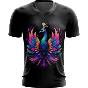 Imagem de Camiseta Gola V de Pavão Colorido Neon Vetor 2 - Kasubeck Store®, INF 