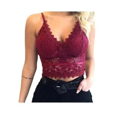 Imagem de Sutiã Feminino Floral De Renda Push-up Sem Arame, Top Curto Transparen