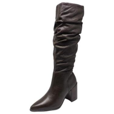 Imagem de Bota Feminina Cano Longo Salto Médio Bloco Couro Bottero-Feminino