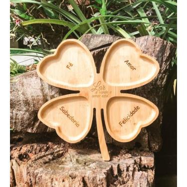 Imagem de Petisqueira de Trevo em Bambu - Lar é onde o Amor está - Encanto Laser