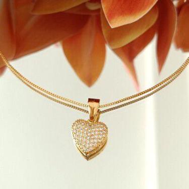 Imagem de Colar Delicado Veneziana Coração Microcravejado Cristal / Banhado Ouro