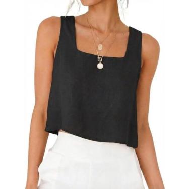 Imagem de Camiseta regata IDEALSANXUN, linho para mulheres, preta, primavera, ve