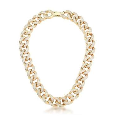 Imagem de Colar maxi elos cravejados cristal banhada a ouro - VIDIÈ