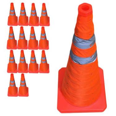 Imagem de Cone Retratil Sinalizaçao Kit 14 Uni Portatil Obra Trafego Baliza Avis