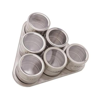 Imagem de Conjunto 6 Porta Temperos de Aço Inox com Suporte Imantado 80ml - Lyor