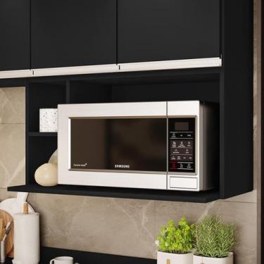 Imagem de Suporte Microondas Aéreo 81cm com Nicho Adega Miami Preto - Lumil - Lu