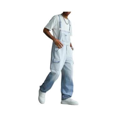 Imagem de Macacão Jeans Masculino Azul Gradiente, Calças de Trabalho Confortávei