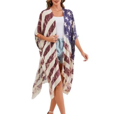 Imagem de Saída de Praia ACMOLIN Kimono com Estampa da Bandeira dos EUA  Tamanho
