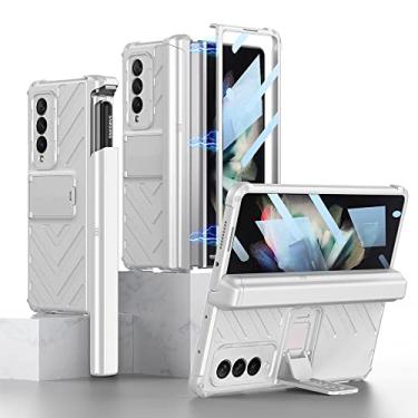 Imagem de For Z Fold 3 Case, Galaxy Z Fold 3 Case with Pen Holder & Built-in Screen Protector, Hinge Protection & Kickstand with Magnetic Protective Heavy Duty Case for Samsung Galaxy Z Fold 3 5G (White)