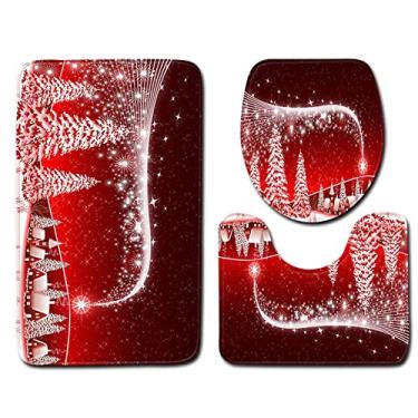 Imagem de Boneco de neve de natal capa de banheiro almofada de chão tapete de banho 3 pcs conjunto Closestool tapete de porta de banheiro tapete de flanela absorvente macio tapete de banho, sdxr10, três, peça 45x75 cm