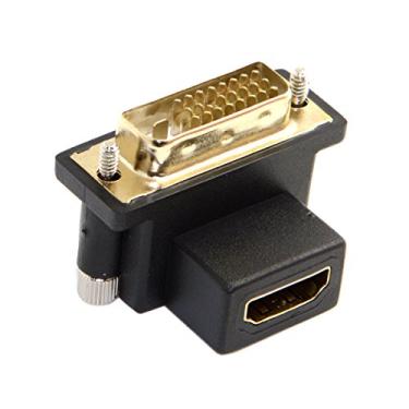 Imagem de Cablecc Adaptador DVI macho para HDMI fêmea com ângulo de queda de 90 graus para computador e HDTV e placa gráfica