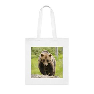 Imagem de Sacola de urso pardo, presente de urso pardo, bolsa de ombro de urso pardo, bolsas reutilizáveis de urso pardo, ideia de presente de cesta de Natal de aniversário, presente para ela, presente para ele, bolsa feminina, Branco