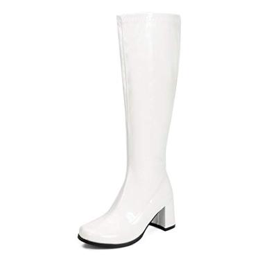 Imagem de LIURUIJIA Botas femininas Gogo cano alto salto quadrado bico quadrado 70s discoteca fantasia botas, A# Branco, 37