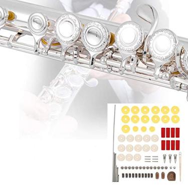 Imagem de Kit de ferramentas de reparo de flauta Vbestlife, kit prático de manutenção de kit de reparo de peças de instrumentos musicais acessórios para flauta, parafusos de reparo de flauta, rolos, pastilhas, palheta, parafusos de pinos