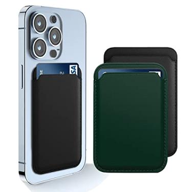 Imagem de Pacote com 2 - Carteira magnética compatível com MagSafe para iPhone 17 16 15 14 13 12 Pro Max Air Plus, sem recorte Mag 3, suporte de cartão seguro para celular Apple, preto e verde