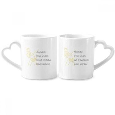 Imagem de Meditation Brings Wise Blessing Conjunto de canecas de porcelana para casais, copo de cerâmica para amantes, alça de coração