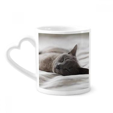 Imagem de Caneca de fotografia de gato cinza fofo animal caneca de café cerâmica copo de coração de vidro