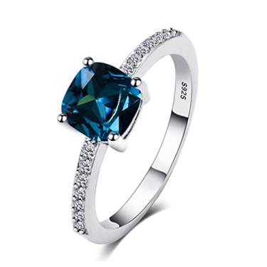 Imagem de COSJOOHY Anel feminino vintage esmeralda azul pavão 925 prata esterlina incrustada safira diamante anel quadrado zircão anel feminino brilhante pedra azul brilhante aliança de compromisso