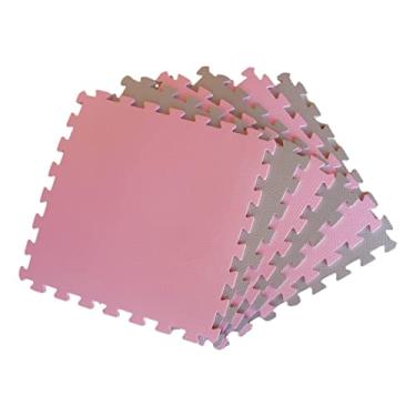Imagem de Kit 6 Tatame Tapete EVA Rosa Claro e Cinza 50x50x1cm 10mm