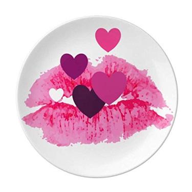 Imagem de Pratos de Dia dos Namorados de Porcelana Decorativa com Corações de Lábios Rosa, Prato de Jantar