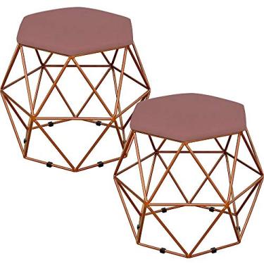 Imagem de Kit 02 Puffs Decorativo Aramado Bronze Six L02 Suede Rosê - Lyam Decor