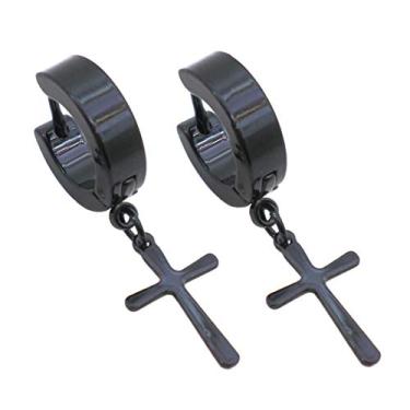 Imagem de BRINCO MASCULINO ARGOLA 4 mm COM CRUZ PRETO (PAR)