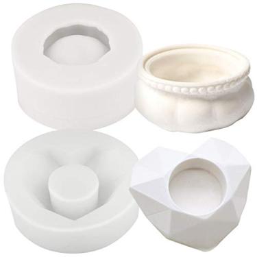 Imagem de FUNSHOWCASE Molde de silicone de coração facetado e vaso de flores redondo, 2 unidades para resina epóxi, argila, concreto, suculenta, vaso, cinzeiro, suporte de sabonete