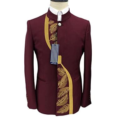 Imagem de Ternos masculinos, 2 peças, terno bordado de smoking slim fit jaqueta de casamento trespassada, vermelha, GG (52/36)